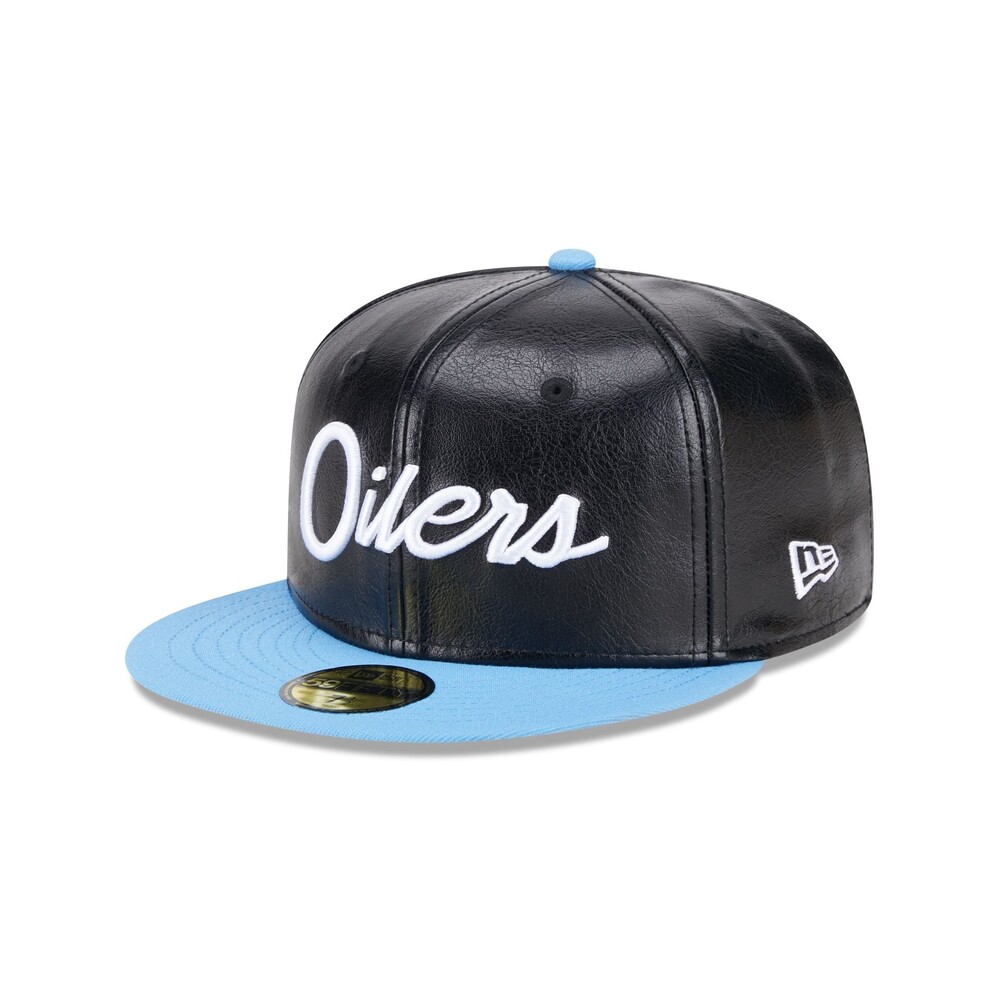 New Era NFL Oilers Faux Leather Crown 59FIFTY Fitted Hat - Size 7 1/4